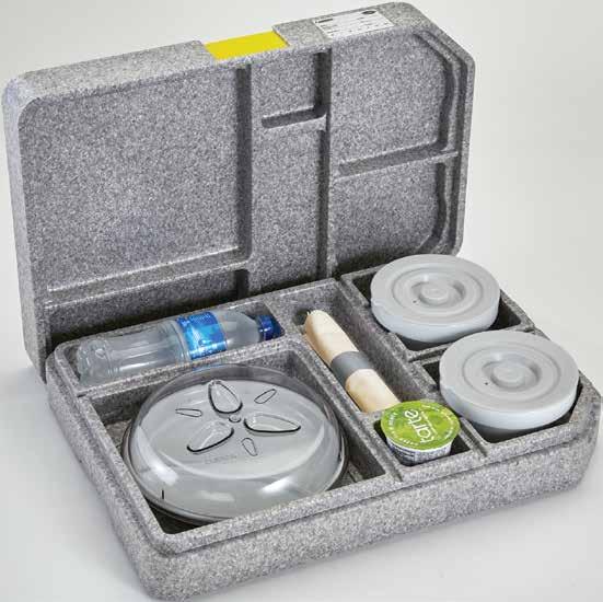 The Tablotherm Cam GoBox Meal Delivery System Excellent insulation and temperature retention. Made of expanded polypropylene. Maintains hot and cold foods safe in one unit for up to 60 minutes.