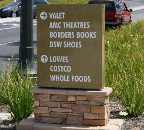 May be part of a wayfinding system for pedestrians or vehicles or provide a directory of tenants and/or services. May be freestanding monument-style ground sign or kiosk style sign.