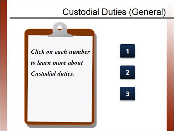 1.6 Custodial Duties General Notes: To prevent fires