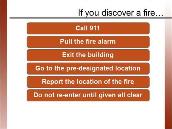 1.12 If you see a fire Notes: If you discover a fire: Dial or have someone dial 911 for local fire and emergency services. Activate the nearest fire alarm pull station.