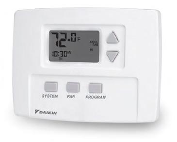 Controls and Thermostats T180 Programmable Thermostat Daikin offers two different 7-Day Programmable Digital Heating/Cooling Thermostat with constant fan or Fan cycled, ON/OFF Valve Control depending