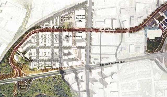 Map showing Wynford Drive, image courtesy of Diamond Corp, Lifetime Developments, and Context Developments.