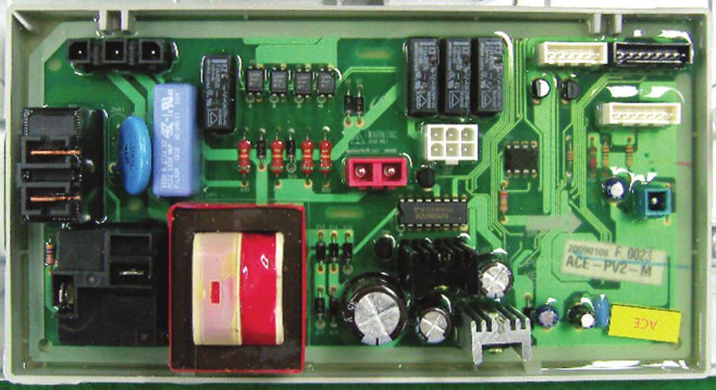 CN1 1 120vac N (Brn) 2 Sub PCB (Wht) 3 Sub PCB (Yel) CN7 1Wat Valve (Blk) 2 Door Sw (Blu) CN2 Sub PCB Display CN2 3-6 Thmistor (Blu-Red) 4-5 Moisture Sensor (Pnk-Org) Relay 1 1 Motor Belt Sw (Brn) 2