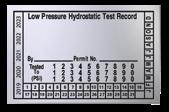 SIGNS, LABELS, & TAGS 9 195 CUSTOM HYDROSTATIC TEST/6-YEAR LABELS HYDROSTATIC TEST and 6-YEAR MAINTENANCE LABELS are a necessary
