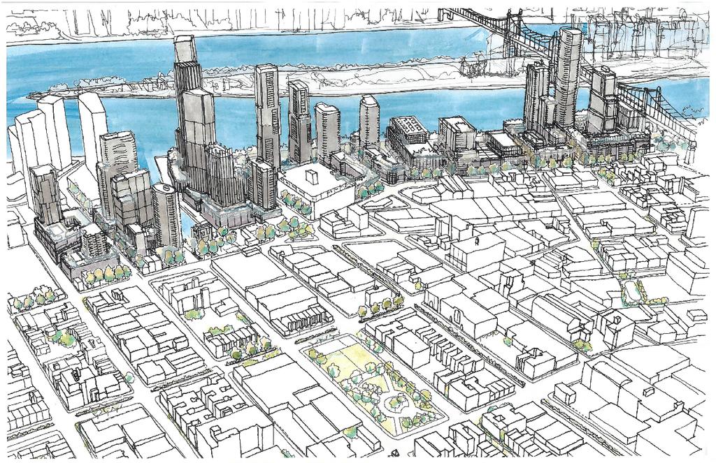 Left: Diagram of proposed waterfront access and public open spaces Below: View