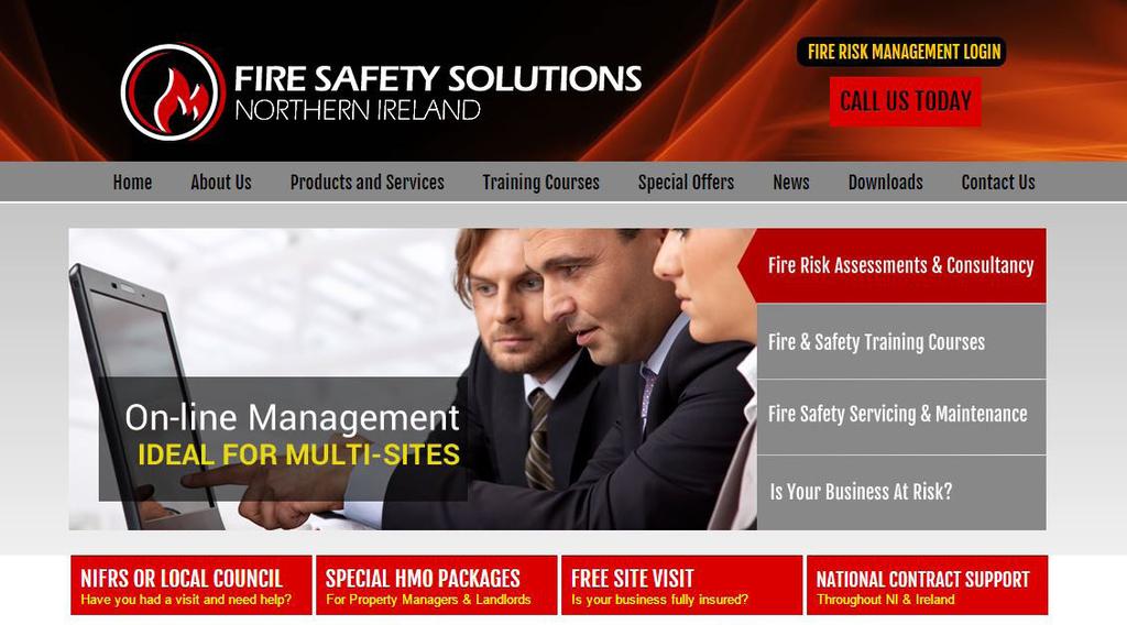 To login, go to www.firesafetysolutionsni.co.uk and access the homepage as pictured above.