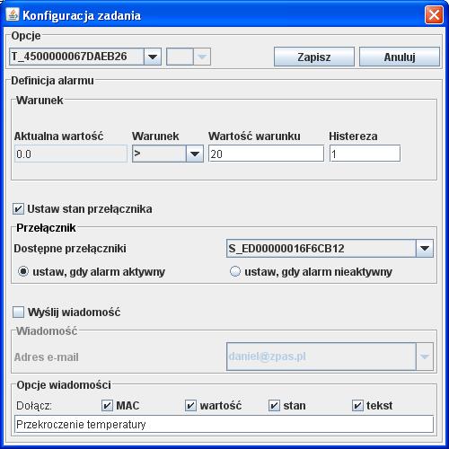 Konfiguracja alarmu The alarm configuration window is displayed by clicking the Add Alarm or Edit