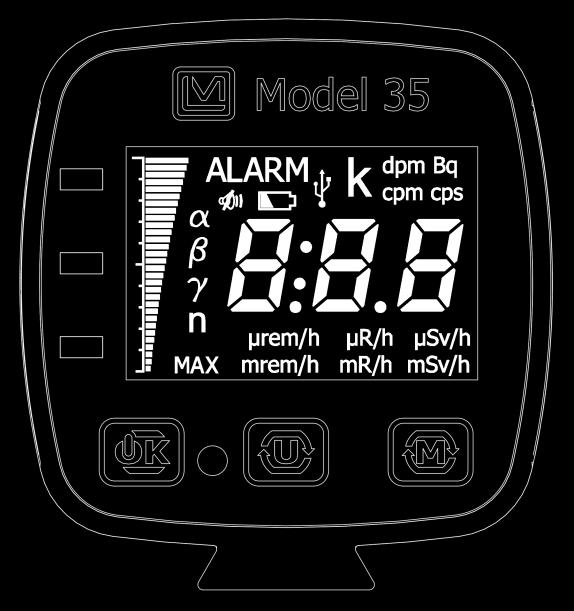 Model 35 Digital Survey Meter User s Manual Section 3 3 Quick Reference Instrument Front Diagram 8 7 Front Display Components 1. On/OK Button 9 11 12 13 6 5 6 2. Units Button 3. Mode Button 4.