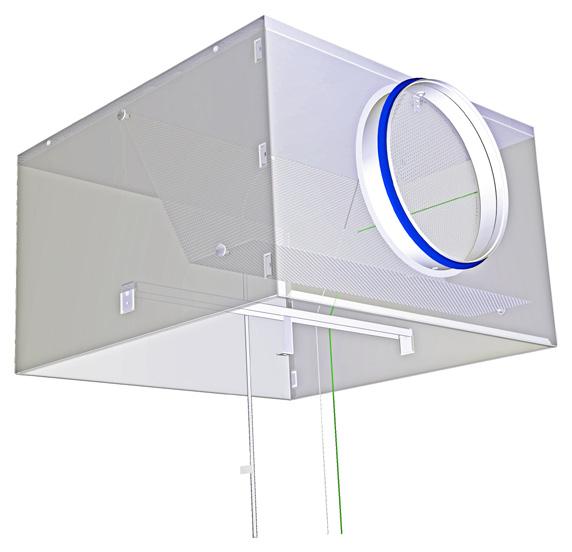 90 Ceiling diffusers with universal plenum box, damper blade and pressure tap (variant -MN): The diffuser face need not be removed since the damper blade can be set with two cords (white and green).