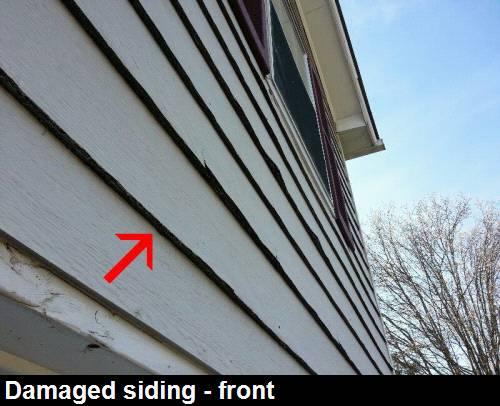 EXTERIOR Damaged/decayed siding was noted in the following location(s): front, left,