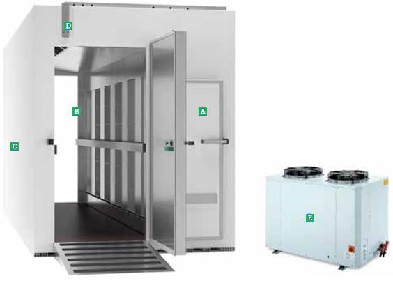 Blast Chillers MT Series TECHNICAL FEATURES A) Large inspection door: easy cleaning and maintenance B) Entry and exit at opposite sides: