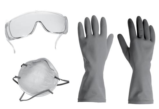 OCCUPANTS Required protection equipment safety glasses or goggles a mask (if possible an N95 respirator or equivalent; this type of mask traps small particles like mould better than a regular dust