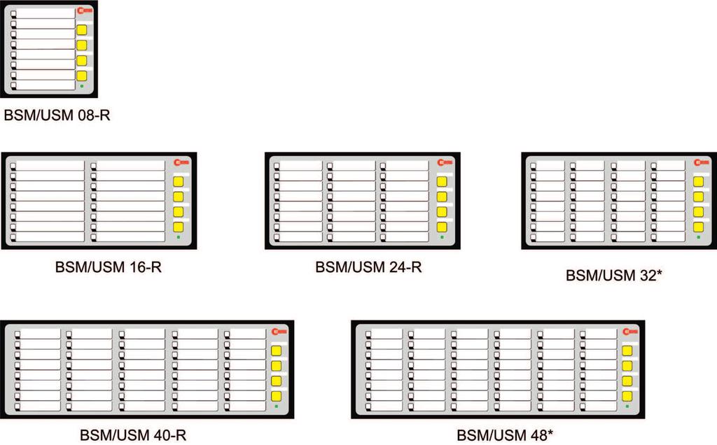 PANEL-MOUNTED FAULT ANNUNCIATO Available variants: BSM/USM 8- BSM/USM 6- BSM/USM 4- BSM/USM 24- BSM/USM 32* BSM/USM 48* * With the BSM/USM 32 and BSM/USM 48 devices 2 internal relays cards (which