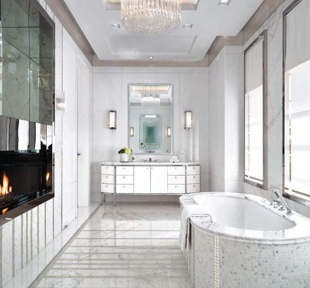 TORONTO TRADITIONAL ENCHANTMENT White marble slabs on floors and walls are mixed with