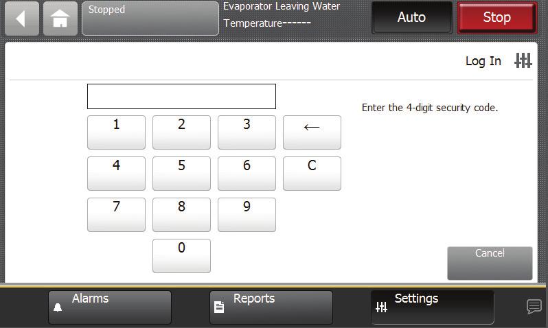 Figure 48. Security screen - disable 2. Use the keypad to enter your PIN. a. The PIN is a four-digit number, which was configured for your system with thetracertu service tool. b.