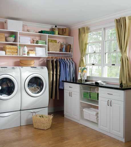 Open shelves keep your favorite detergents and stain-fighting tools right at hand. Pressed for space and time?
