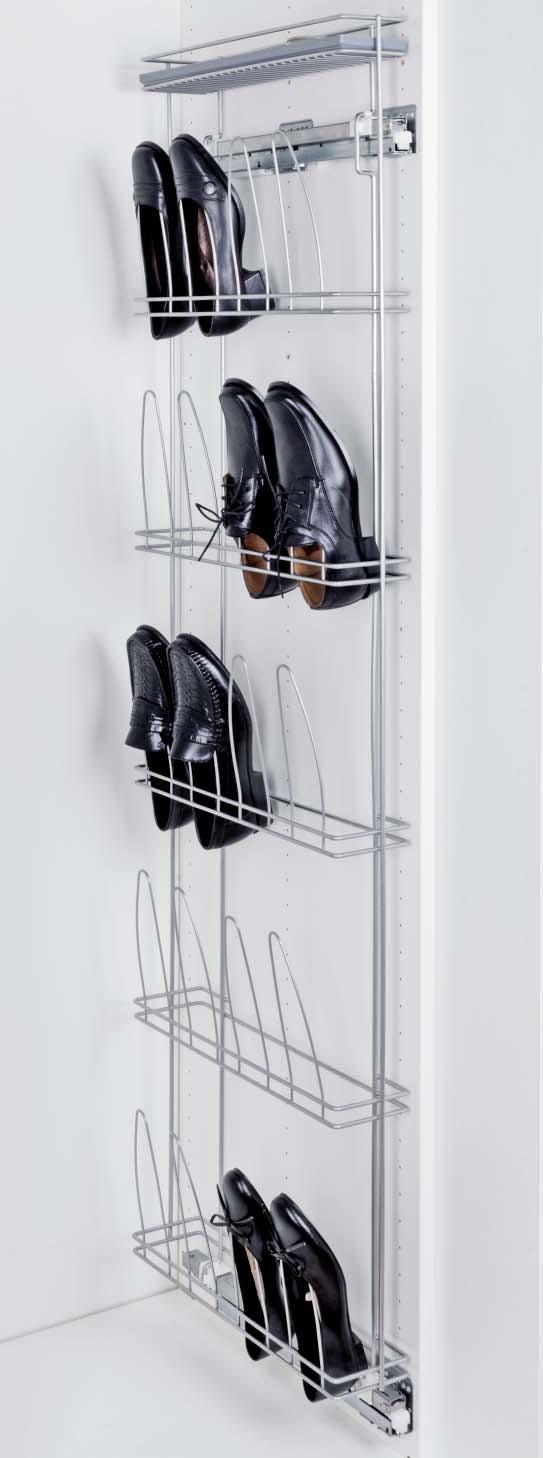 Five shelves makes it possible to store ten pairs of shoes.