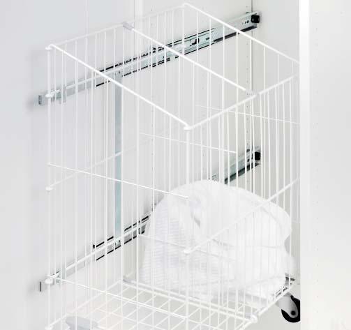 BATH LAUNDRY BASKET 550mm 500 mm 330 mm LAUNDRY BASKET FULL EXTENSION A divider makes it possible to separate the laundry into white and color. Compact solution.