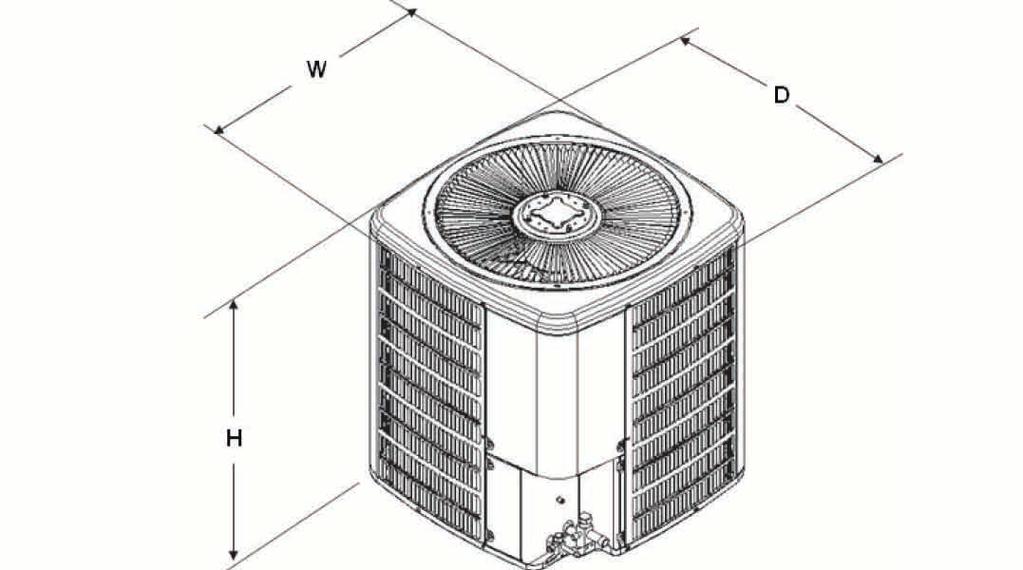 UNIT DIMENSIONS: mini-might 012/036-FU Outdoor, Propeller Fan Remote Air Cooled Condensing Units WIDTH 012/024 = 26 036 = 29 DEPTH 012/024 = 26 036 = 29 HEIGHT 012/024 = 29 3/4 036 = 34 1/4 1 1/2