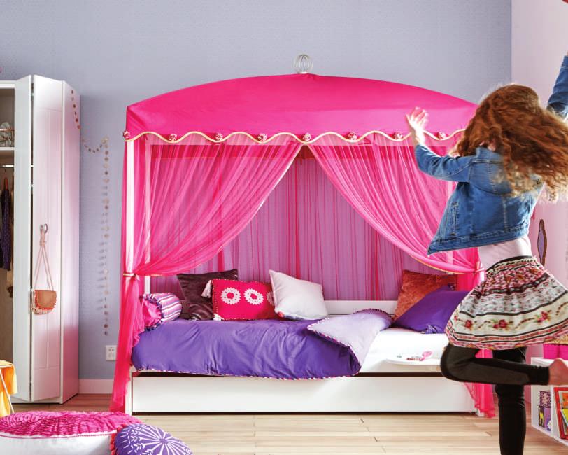 WHAT DO YOU THINK ABOUT PINK? FOUR-POSTER BED / STANDARD SLATS H177 / 210 x W207 x D102: ART.