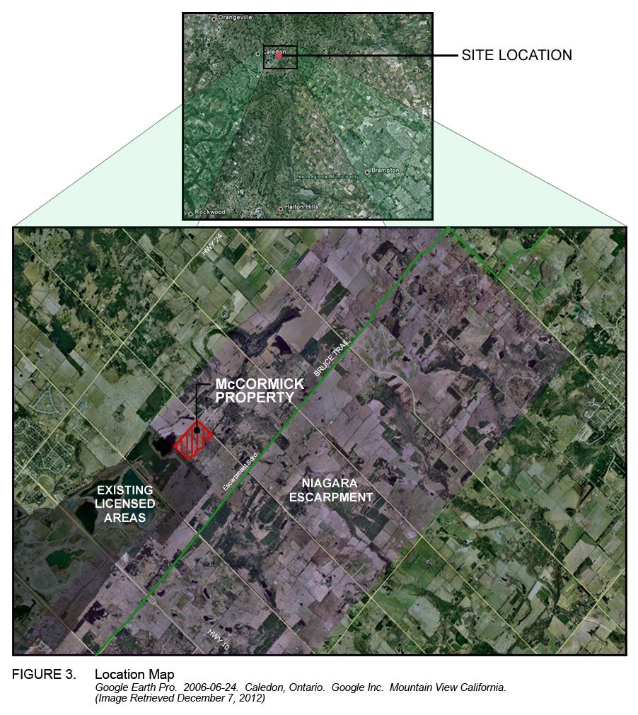 2.0 LOCATION The subject property is approximately 26 hectares (64 acres) in area and is located in the Niagara Escarpment on the west side of Heart Lake Road about 2 km east of Caledon Village in