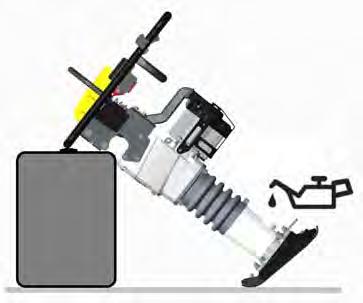 Tilt the vibratory rammer backward until it rests on the handle grip and the drain the used oil into a suitable reservoir. Note: This process can take up to 10 minutes. 4.