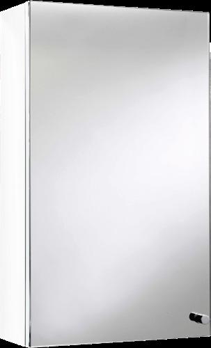 fixtures and fittings CARRA SINGLE DOOR WHITE White steel cabinet with mirrored doors One internal shelf Chrome plated