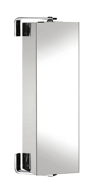 PIVOTING S ARUN 600MM LARGE PIVOTING White pivoting cabinet with mirror glass Two fixed position shelves Reflective polished stainless steel backing Can be left or right hand mounted Fit the pivot