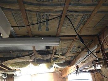 ceilings common with living areas be 1 hour fire rated. Previous water penetration at west wall.