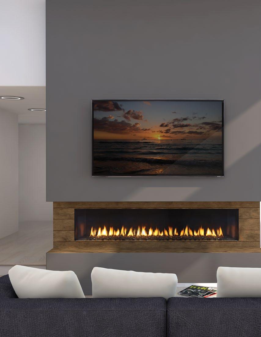 TV or Art Directly Above the Fireplace Zero clearances to TVs and Artwork No internal fans or expensive power-vents required