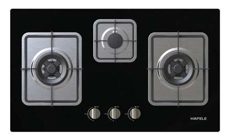 5 V type D) With safety device integrated in each burner Brass burners Sand enamelled pan support Product dimension: 740 x 420 mm Built-in dimension: 650 x 350 mm HH-783GSQ Cat. No. 534.01.