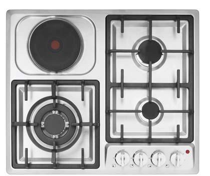 GAS HOBS VIENNA SERIES Price: 12,500.- Special: 8,990.- HH-631GESi Cat. No. 536.06.521 Material: Stainless steel Burners: 3 Gas burners, 1 Electric hot plate, 1 x Electric hot plate (1.