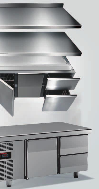 Full range of refrigerated counters constructed in AISI 304 stainless steel throughout.