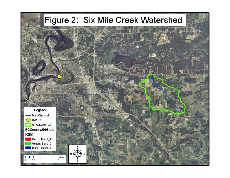 Figure 2: Six Mile Creek Watershed Location Map Methods To predict runoff for the Six Mile Creek watershed, the Soil Conservation Service Curve Number Method will be used to calculate the curve
