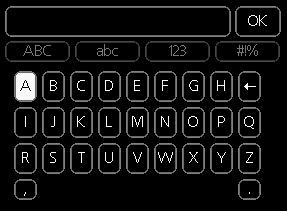 In some menus where text may require entering, a virtual keyboard is available. Depending on the menu, you can gain access to different character sets which you can select using the control knob.