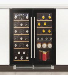 Sense and Classic Undercounter Dual Zone Wine Cabinets Wi6229 Wi6230 Black Glass Wi6229 Stainless Steel Wi6230 w:595mm PERFORMANCE - Energy Class B - Energy consumption 195kWh/yr - Ambient