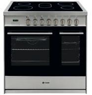 Classic Electric Double Cavity Range Cookers CR9228 FULL WIDTH GLASS DOORS CR9228 w:900mm PERFORMANCE Main Oven Small Oven A B Stainless Steel with Black Glass FUNCTIONS 8 Main Oven -Light -