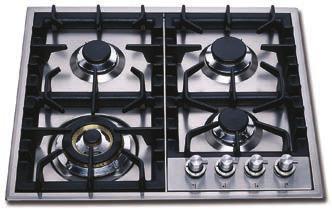 60cm Roma Gas Hob - 4 Burner HP65C available Controls Individual cast-iron pan supports Unique solid brass Cast-iron griddles Burner specifications