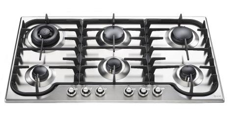 90cm Milano Gas Hob - 6 Burner HCB906CN Available Cast-iron pan supports Unique solid brass Burner specifications 1x Wok Burner - 4.