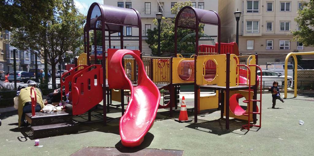 Park features include: play equipment, 2 trees inside and 2 trees just