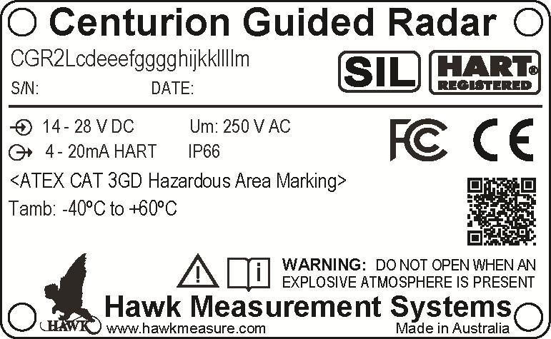 3. Equipment Identification An image of the ATEX marking nameplate is shown below.