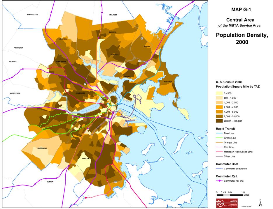 MAP G-1 of the MBTA Service Area Population