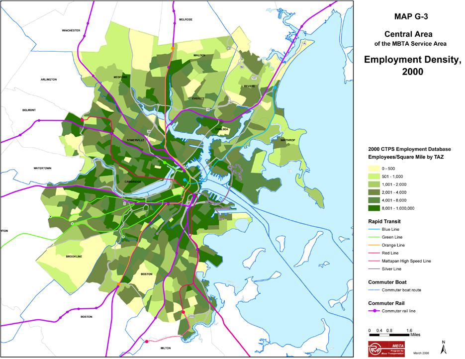 MAP G-3 of the MBTA Service Area Employment