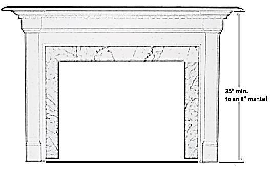 3.2.12 Clearances to Combustible Mantels An 8 combustible mantel may be installed at a minimum of 12" above the top of the heat outlet (35 up from the floor level of this Insert).