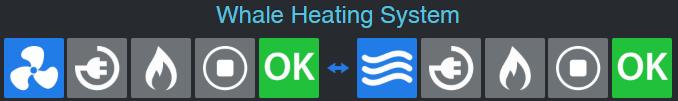 The Whale heating system uses an enhanced status bar which, in addition to the above, has electric and gas icons and error status indication.