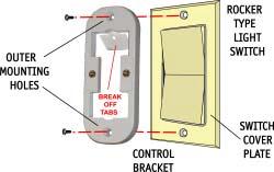 Break off the two tabs by pushing outward. Step B. Remove the two screws holding the switch cover plate. Do not remove the cover plate. Step C.