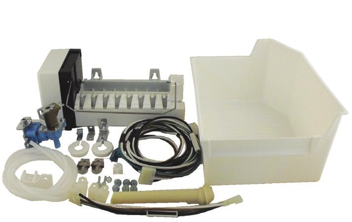 ECKMF61, ECKMF63, ECKMF64, KIMF8. Offering the modular icemaker, ice bin, water valve, fill line, tubes and harnesses; this add-on kit was designed to add an icemaker to certain pre-wired models.