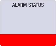 Will show green when healthy, and red when in fault. Press coloured button to view alarms pages.