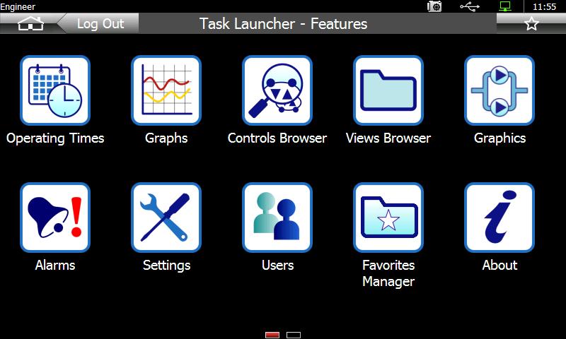 Task launcher screen This is the first screen displayed after logging into Engineer