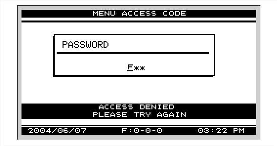 USER INTERFACE SECTION 3 If access to that level is not permitted by the user's password, the system will display 'Access Denied'.